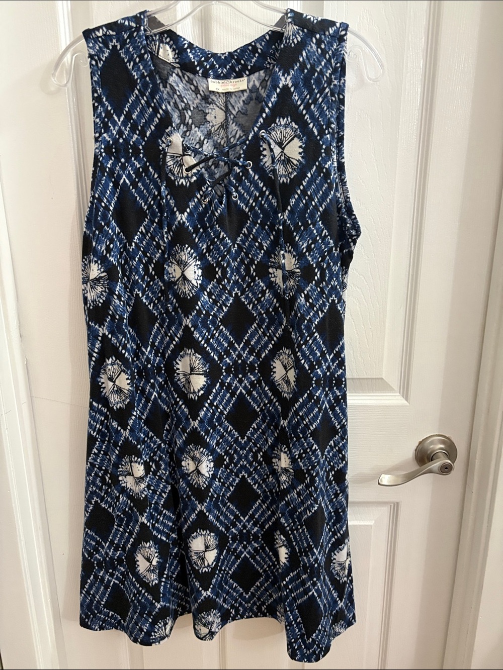 Sleeveless Blue Patterned Lace-Up Women’s Dress